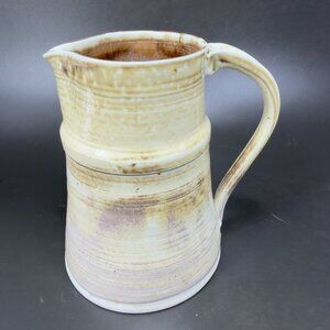 Vintage Hand Made Studio Art Pottery Stoneware Pitcher Jug With Handle Decor VTG